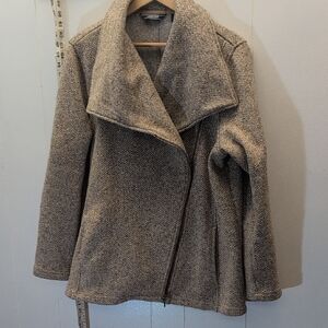 Lands' End Women's Tan Sweater Fleece Knit Moto Waterfall Jacket